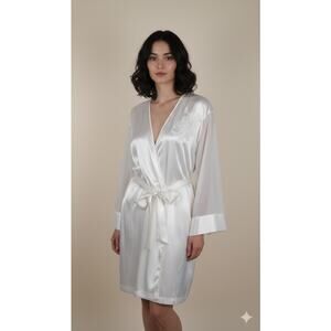 VTG 80s Cinema Etoile White Satin Bridal Robe | Pearl Floral Embroidery sheer